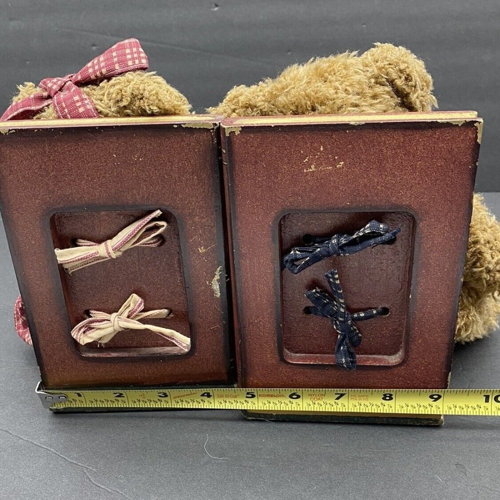 VTG Y2K Teddy Bear Bookends Books Are Fun Wooden Plush Pair Children Library 90s - Picture 16 of 16